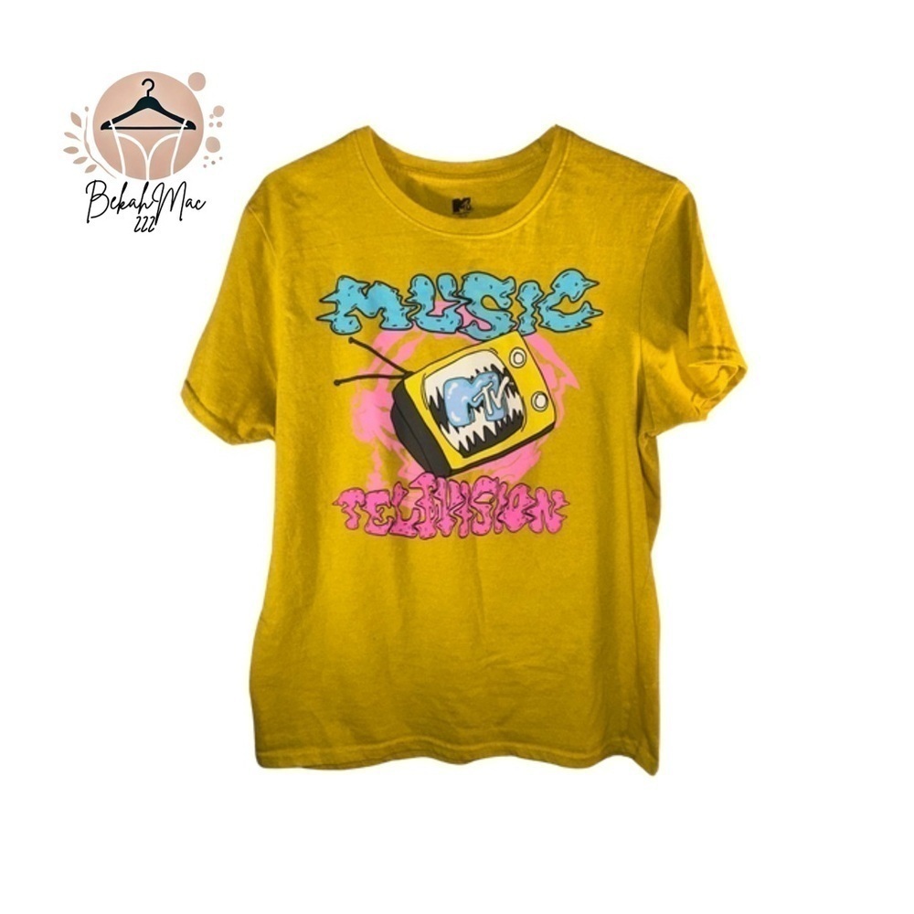 MTV Graphic Tee L Unisex - Bold Yellow, Fun & Trendy Music Design